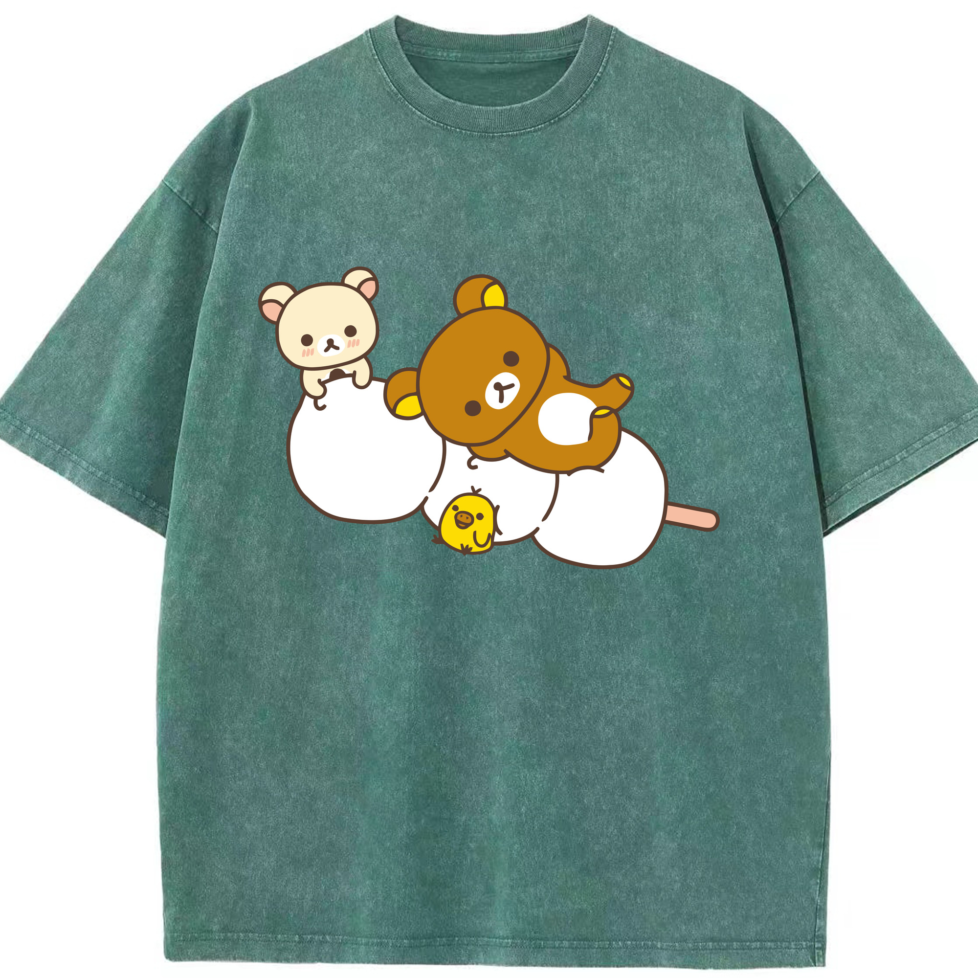 （画像用） リラックマ リラックマ キイロイトリ Rilakkuma Korilakkuma Kiiroitori 綿100% ヴィンテージ風 半袖Tシャツ（フロントプリント）